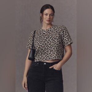 Maeve Anthropologie Leopard Print Boxy Crop Tee Size M